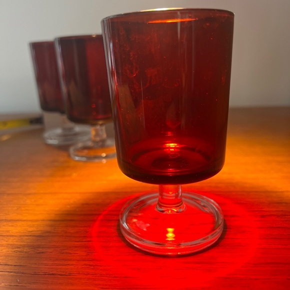 3 Luminarc Verrerie D'Arques Liquor Short Dessert Glasses Ruby Red Excellent - Picture 6 of 7